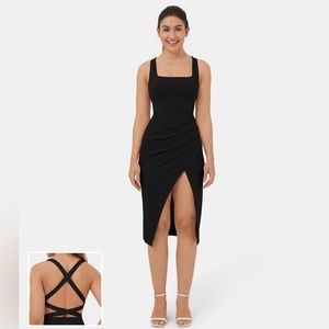 Black Halara Backless Crisscross Asymmetrical Split Dress